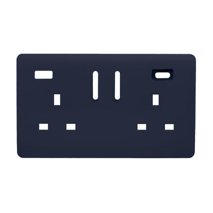 Trendi Switch 2 Gang Type A&C USB Spare Faceplate For Modern Designer Plug Socket in Navy Blue