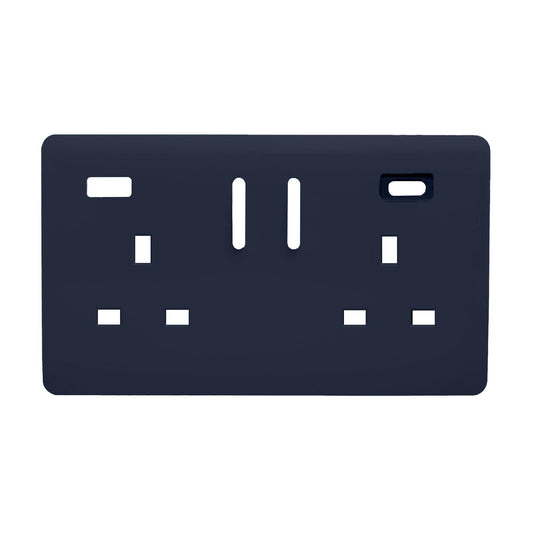 Trendi Switch 2 Gang Type A&C USB Spare Faceplate For Modern Designer Plug Socket in Navy Blue