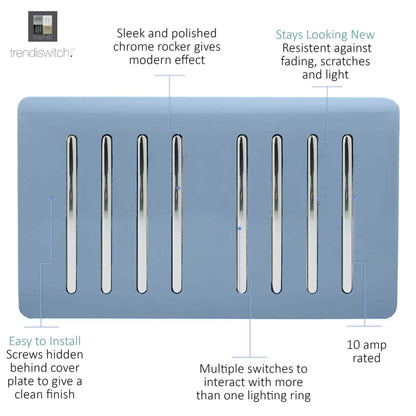 Trendi Switch 8 Gang 1 or 2 Way Light Switch in Sky Blue