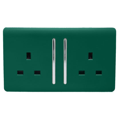 Trendi Switch 2 Gang Long Switched Plug Socket in Dark Forest Green