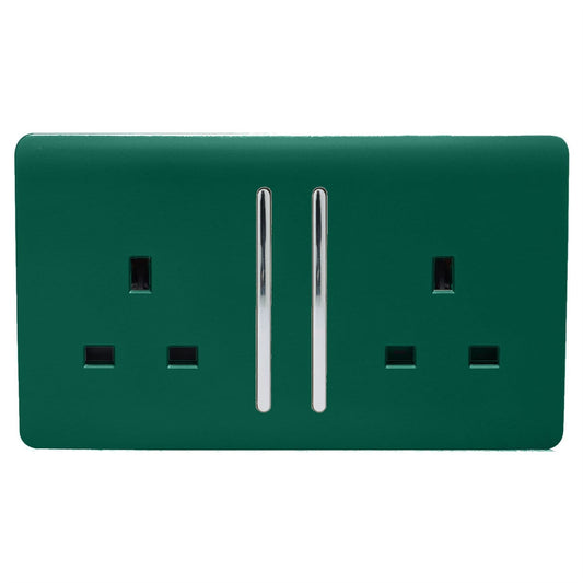 Trendi Switch 2 Gang Long Switched Plug Socketin Dark Forest Green