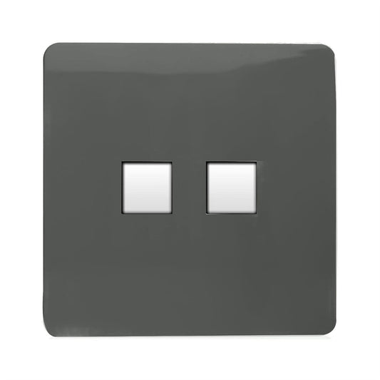 Trendi Switch 2 Gang Cat 3 Telephone Slave Socketin Charcoal Grey