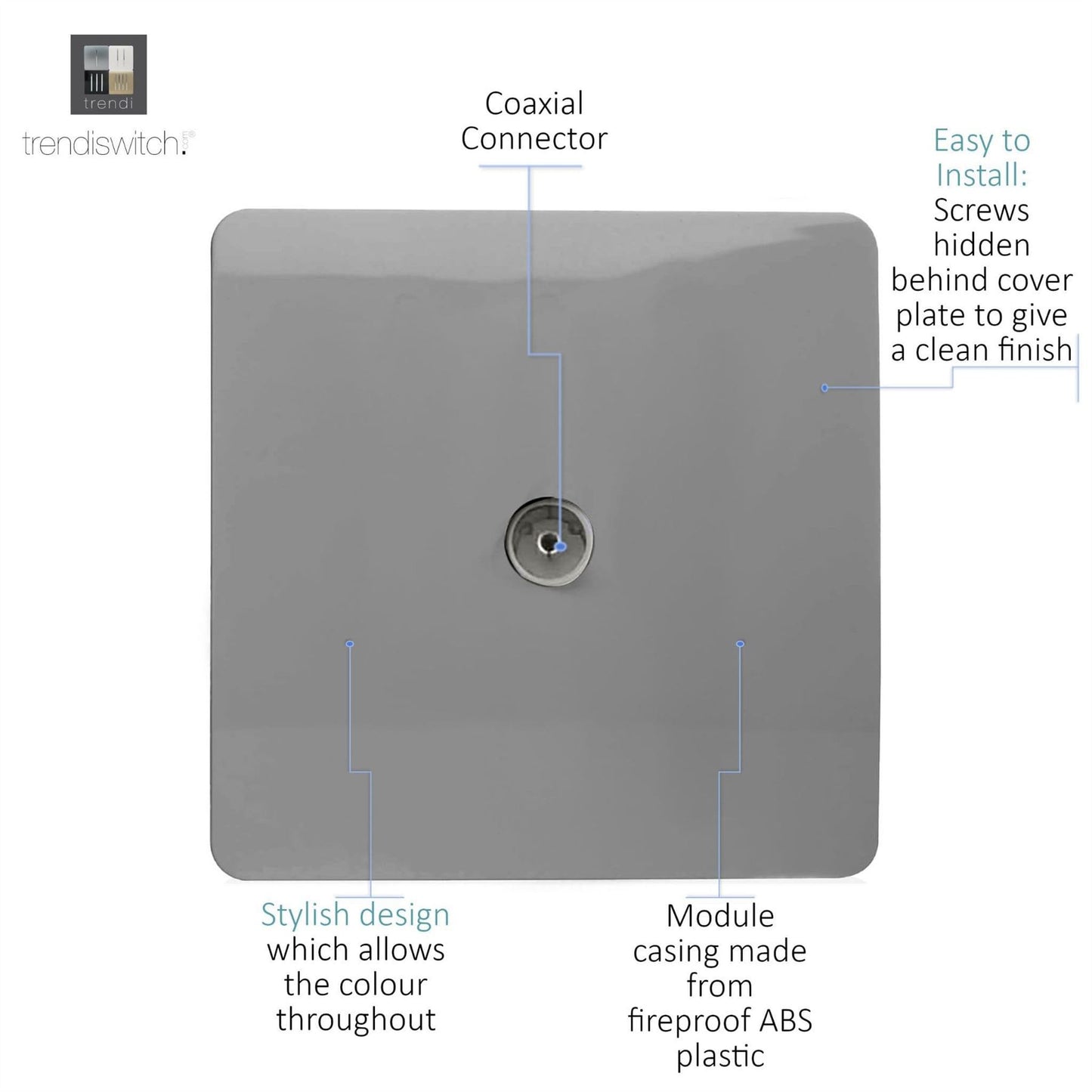 Trendi Switch 1 Gang Female Co-Axial Television Socketin Light Grey