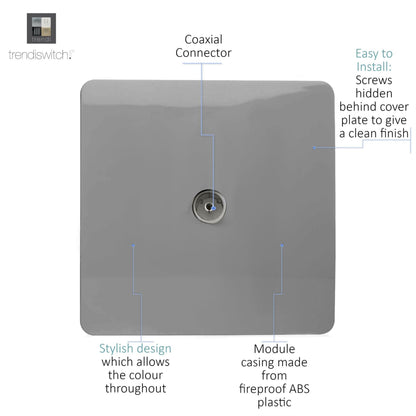 Trendi Switch 1 Gang Female Co-Axial Television Socket in Light Grey