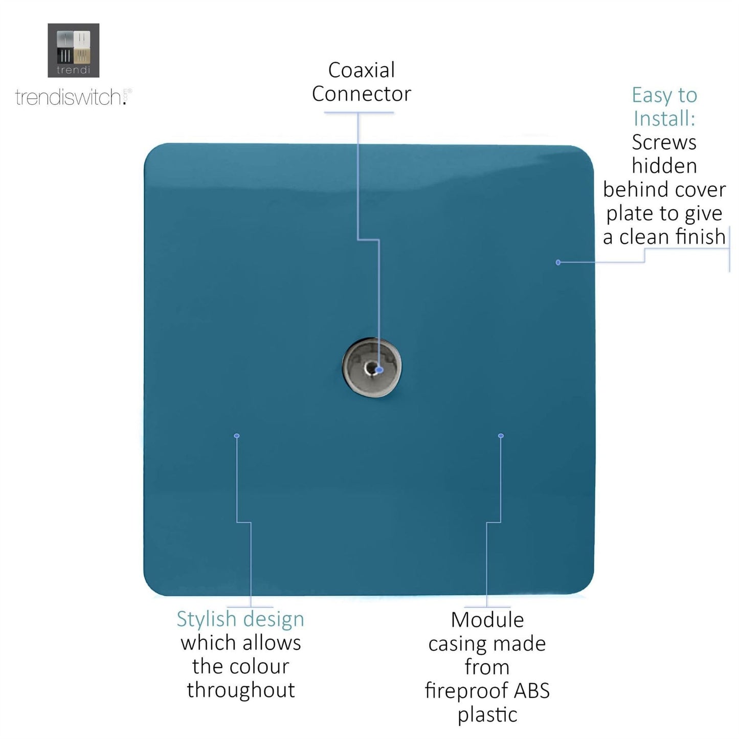 Trendi Switch 1 Gang Female Co-Axial Television Socketin Ocean Blue