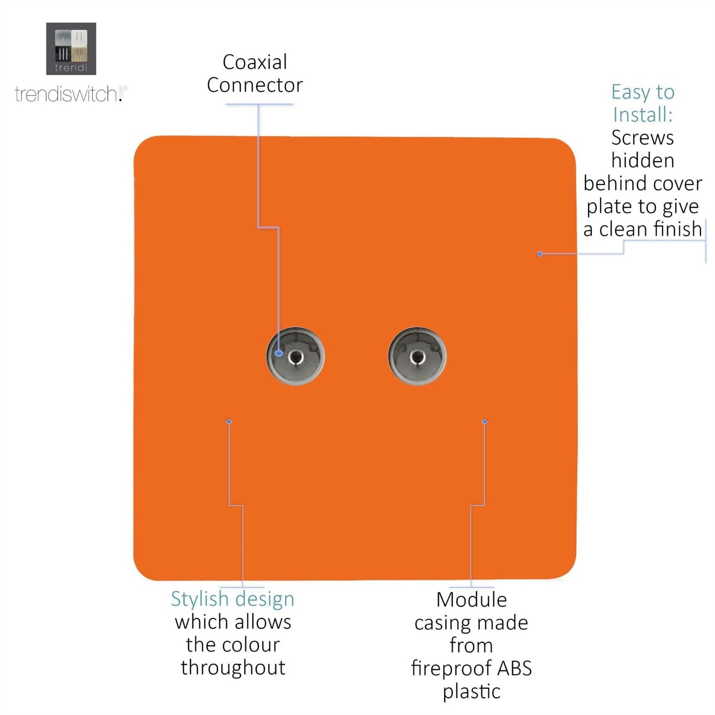 Trendi Switch 2 Gang Female Co-Axial Television Socketin Sunset Orange
