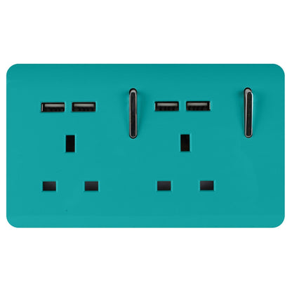 Trendi Switch 2 Gang 4 Port USB 2100mA Plug Socket in Bright Teal