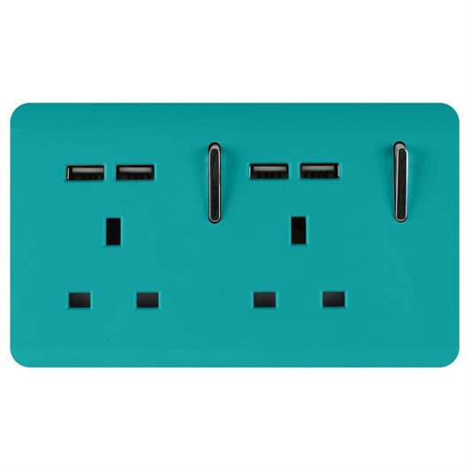 Trendi Switch 2 Gang 4 Port USB 2100mA Plug Socketin Bright Teal