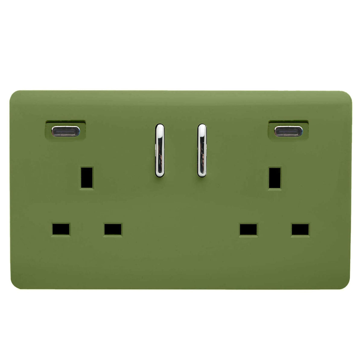 Trendi Switch 2 Gang USB 45W Type C USB Plug Socket in Moss Green
