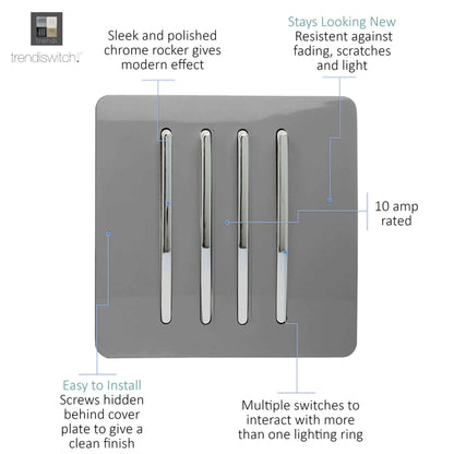 Trendi Switch 4 Gang 1 or 2 way Rocker Light Switch in Light Grey