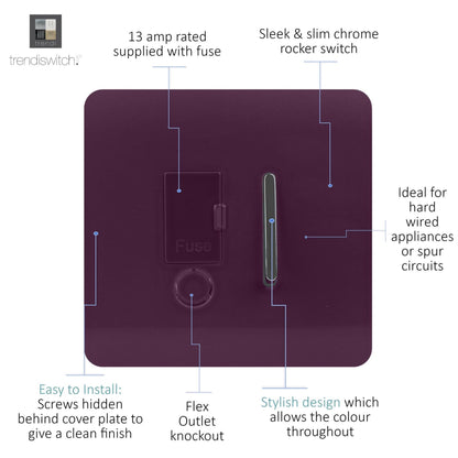 Trendi Switch 13 Amp Fused Spur with Flex Outlet in Plum Purple