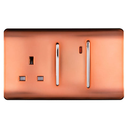 Trendi Switch 45 Amp Cooker Switch & 13 Amp Plug Socket with Neon in Copper
