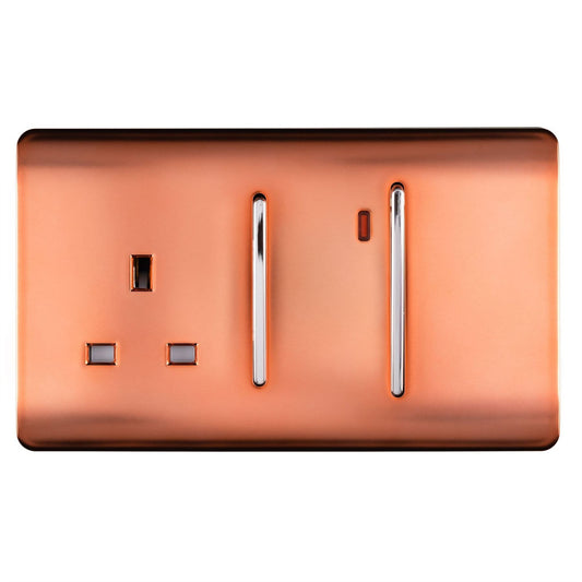 Trendi Switch 45 Amp Cooker Switch & 13 Amp Plug Socket with Neonin Copper