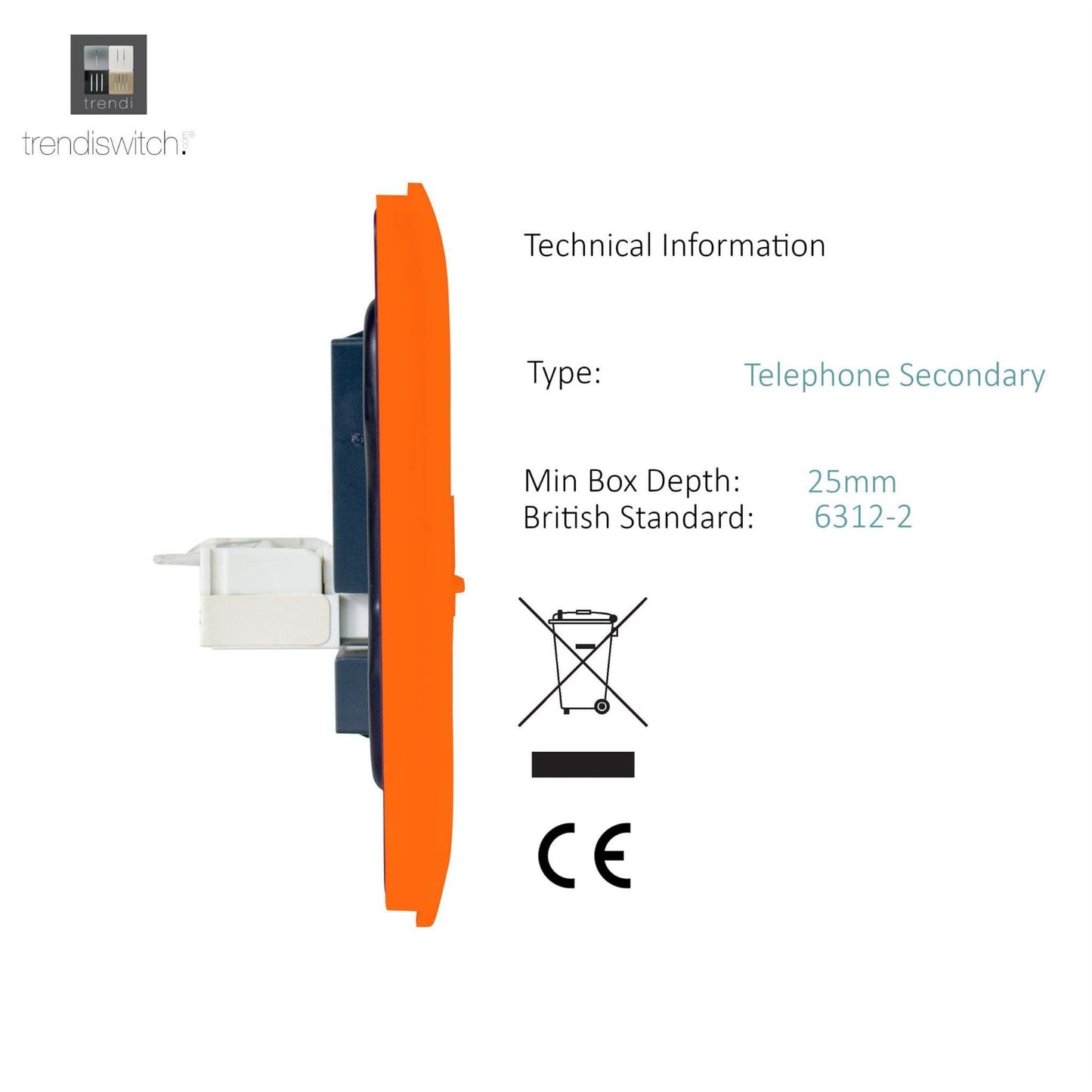 Trendi Switch 2 Gang Cat 3 Telephone Slave Socketin Copper