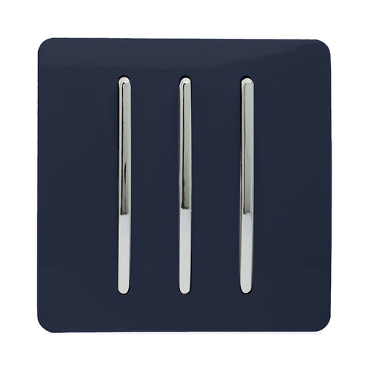 Trendi Switch 3 Gang 1 or 2 way Rocker Light Switchin Navy Blue