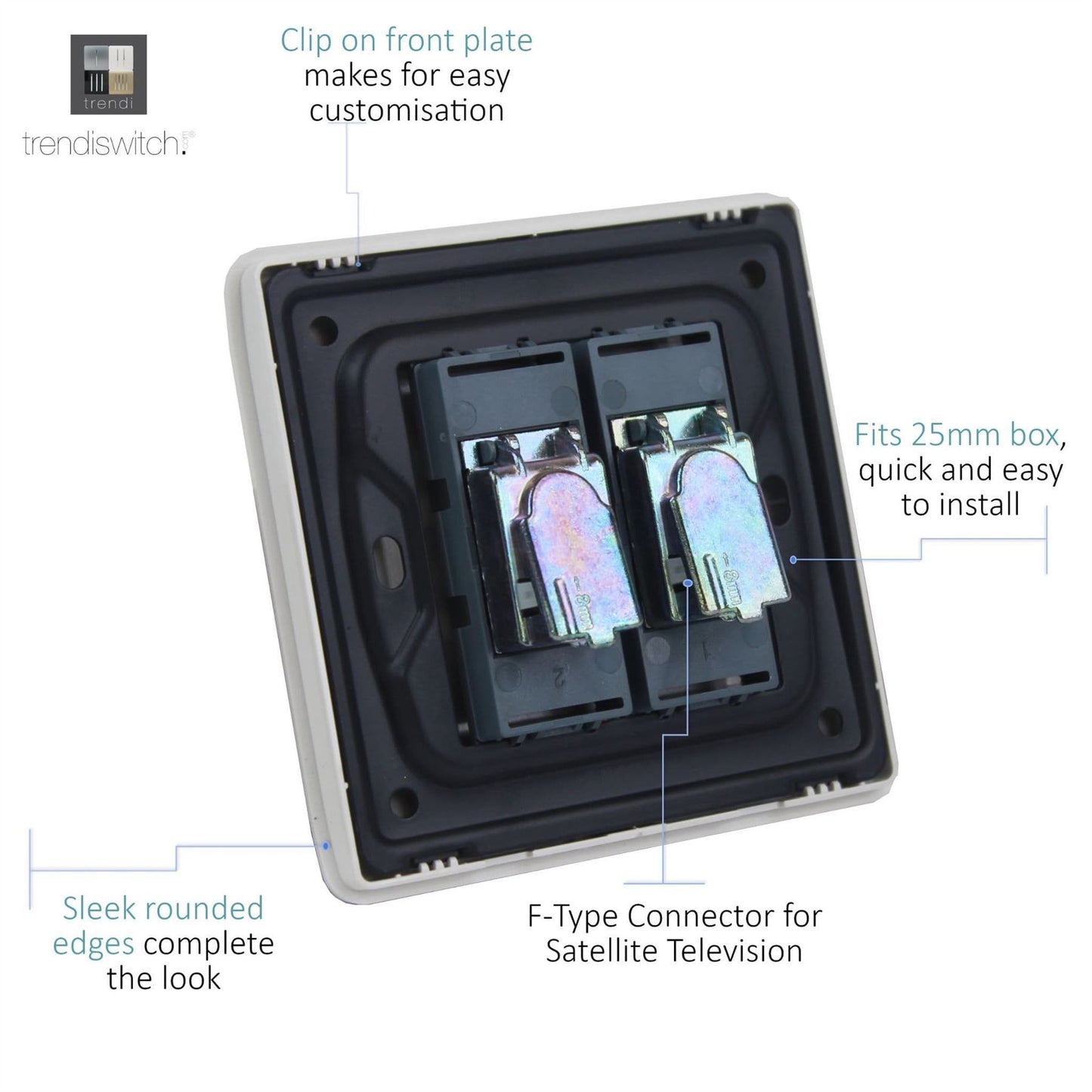 Trendi Switch 2 Gang Male F-Type Satellite Television Socket in Sky Blue