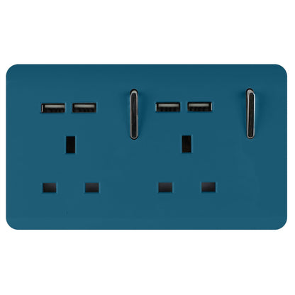 Trendi Switch 2 Gang 4 Port USB 2100mA Plug Socket in Ocean Blue