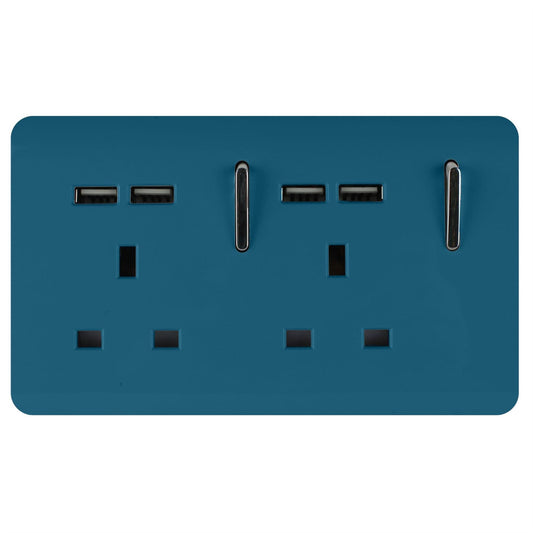 Trendi Switch 2 Gang 4 Port USB 2100mA Plug Socketin Ocean Blue