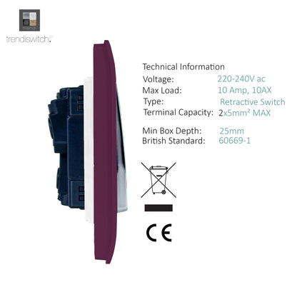 Trendi Switch 1 Gang Retractive Doorbell Switch in Plum Purple