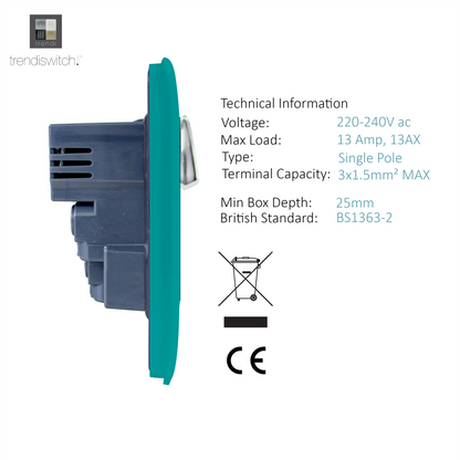 Trendi Switch 2 Gang 4 Port USB 2100mA Plug Socket in Bright Teal