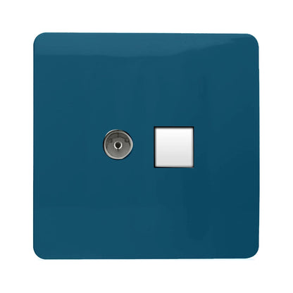 Trendi Switch 2 Gang Female TV Co-Axial & RJ45 Cat 5e PC Ethernet Sockets in Midnight Blue