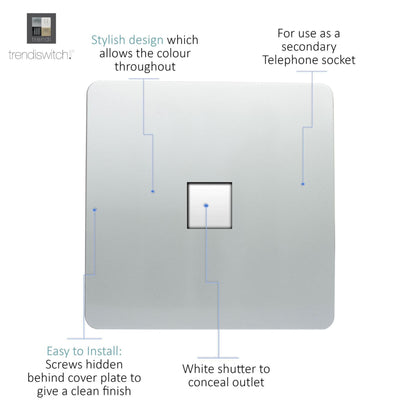 Trendi Switch 1 Gang Cat 3 Telephone Slave Socket in Platinum Silver