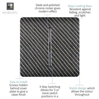 Trendi Switch 1 Gang Intermediate Rocker Light Switch in Carbon Fibre