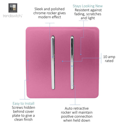 Trendi Switch 2 Gang Retractive Doorbell Switch in Candy Pink