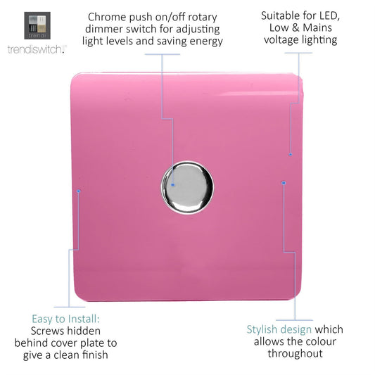 Trendi Switch 1 Gang 1 or 2 way 150w Rotary LED Dimmer Light Switchin Candy Pink
