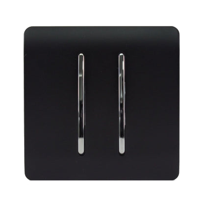 Trendi Switch 2 Gang Intermediate Rocker Light Switch in Matt Black