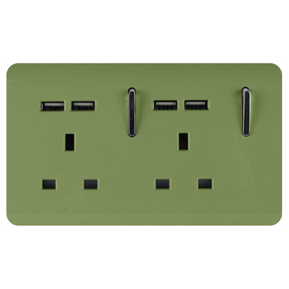 Trendi Switch 2 Gang 4 Port USB 2100mA Plug Socket in Moss Green