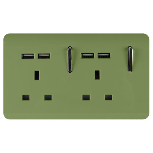 Trendi Switch 2 Gang 4 Port USB 2100mA Plug Socketin Moss Green