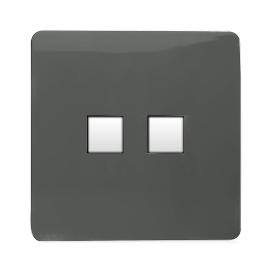 Trendi Switch 2 Gang RJ45 Cat 6 Modern Designer PC Ethernet Socketin Charcoal Grey