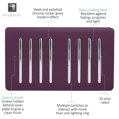 Trendi Switch 8 Gang 1 or 2 Way Light Switch in Plum Purple