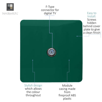 Trendi Switch 1 Gang Male F-Type Satellite Television Socket in Dark Forest Green