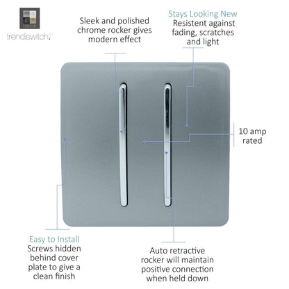 Trendi Switch 2 Gang Retractive Doorbell Switch in Cool Grey