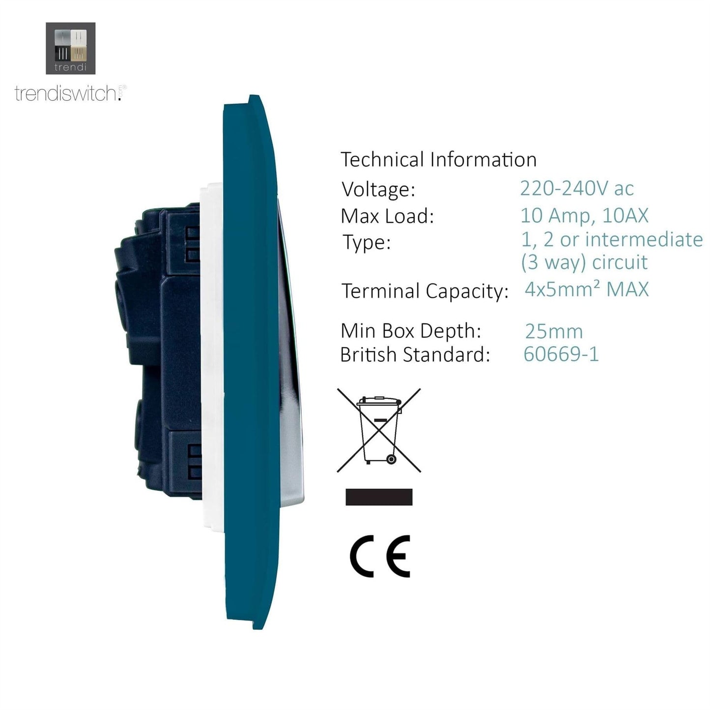 Trendi Switch 4 Gang Light Switch (2x 1 or 2 Way & 2 x Intermediate)in Midnight Blue