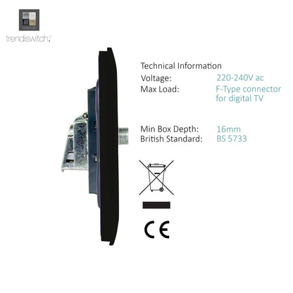 Trendi Switch TV Co-Axial & F-Type Satellite Socket in Matt Black