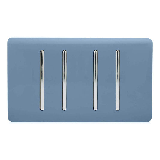Trendi Switch 4 Gang Spare Twin Faceplate for Modern Designer Light Switch in Sky Blue