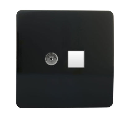 Trendi Switch 2 Gang Female TV Co-Axial & Telephone Slave Sockets in Piano Black