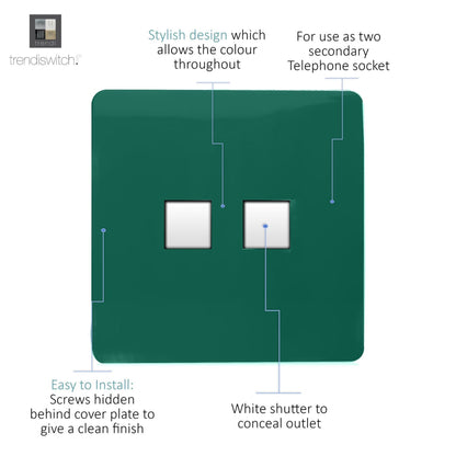 Trendi Switch 2 Gang Cat 3 Telephone Slave Socket in Dark Forest Green