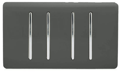 Trendi Switch 4 Gang Light Switch (1x 1 or 2 Way & 3 x Intermediate)in Charcoal Grey