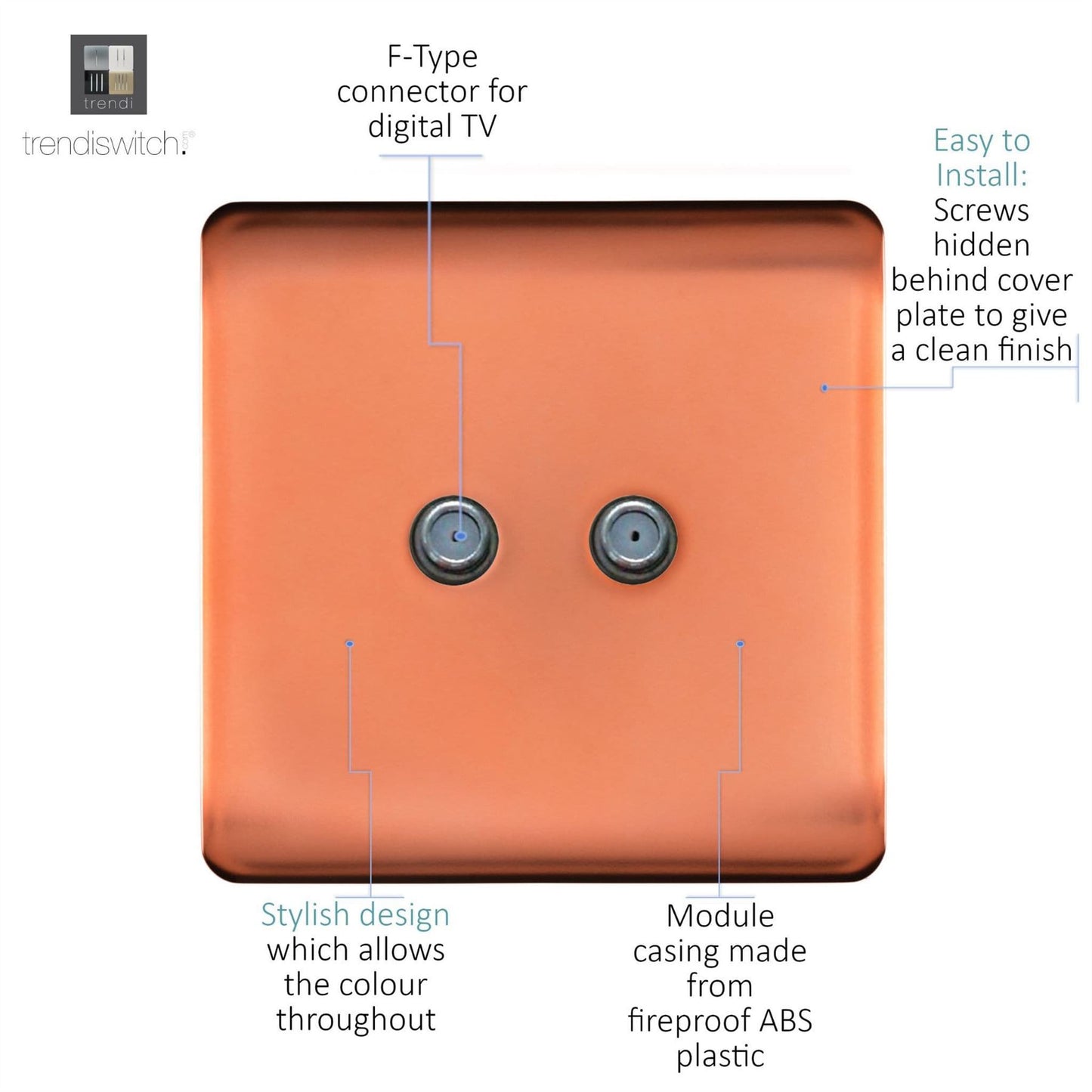 Trendi Switch 2 Gang Male F-Type Satellite Television Socketin Copper