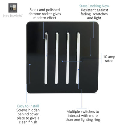 Trendi Switch 4 Gang 1 or 2 way Rocker Light Switch in Piano Black