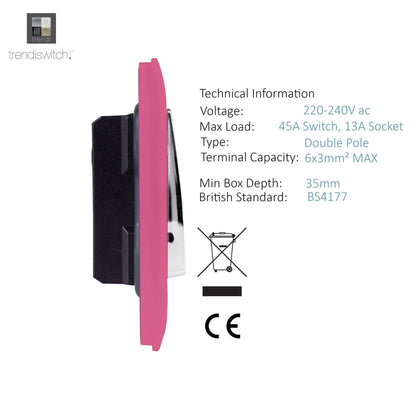 Trendi Switch 45 Amp Cooker Switch & 13 Amp Plug Socket with Neon in Candy Pink