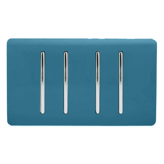 Trendi Switch 4 Gang Light Switch (3x 1 or 2 Way & 1 x Intermediate)in Ocean Blue