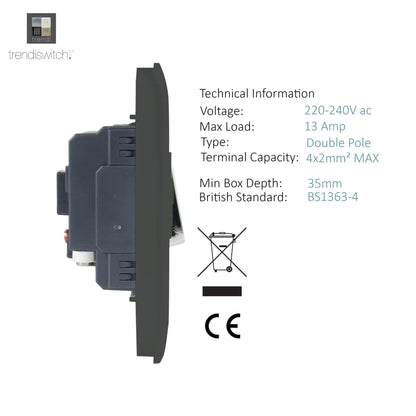 Trendi Switch 13 Amp Fused Spur with Flex Outlet in Charcoal Grey
