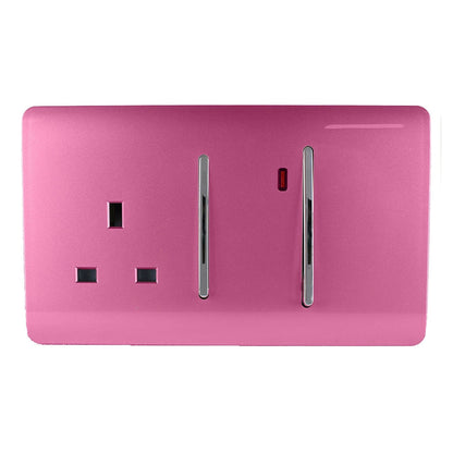 Trendi Switch 45 Amp Cooker Switch & 13 Amp Plug Socket with Neon in Candy Pink
