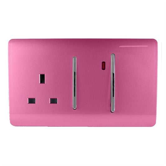 Trendi Switch 45 Amp Cooker Switch & 13 Amp Plug Socket with Neonin Candy Pink