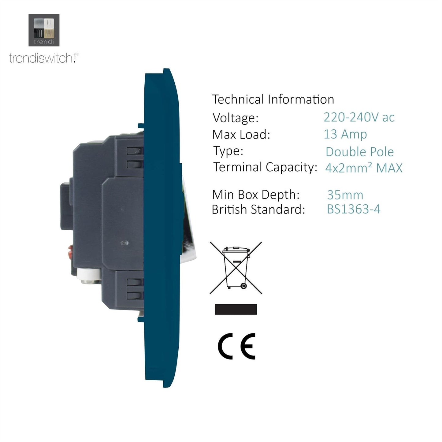 Trendi Switch 13 Amp Fused Spur with Flex Outletin Midnight Blue
